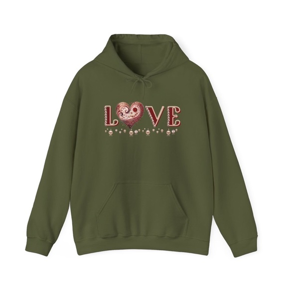 Love Hoodie Valentines, Mothers Day Military Green College Hoodie Sweatshirt - Picture 4 of 12